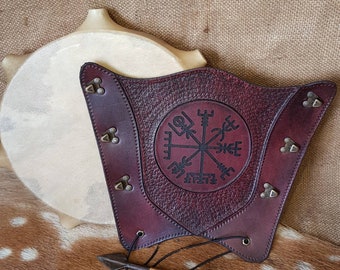 ARCHERY Leather Arm BRACER/ARMGUARD "Antique Mahogany-Viking Vegvisir"