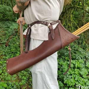 Leather Side ARROW QUIVER / Traditional ARCHERY Quiver &quot;Brown-Tatar-Horse&quot;