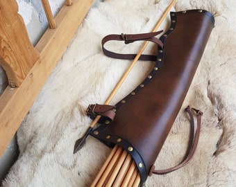 ARCHERY Leather QUIVER/ Side Quiver / Arrow Hip Quiver / Medieval Quiver  "Antique Brown-Riveted"