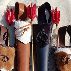 ARCHERY - Leather BACK Arrow QUIVER / Quiver for Arrows &quot;Medieval Fur&quot;