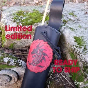 Archery LEATHER KID&#39;S QUIVER  &quot;Black-Red Dragon kid&quot;