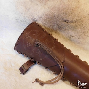 Leather Side QUIVER / ARCHERY ARROW Quiver for Traditional Archery  &quot;Brown Cuman Hearts&quot;