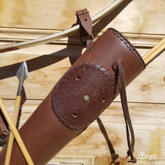 Jaxonn home Archery Quiver,Traditional Shoulder Back Quiver Bow Leather Arrow Holder Pouch Handmade