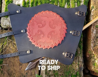 ARCHERY Leather Arm BRACER/ARMGUARD "Red Ornamentical" with buckle