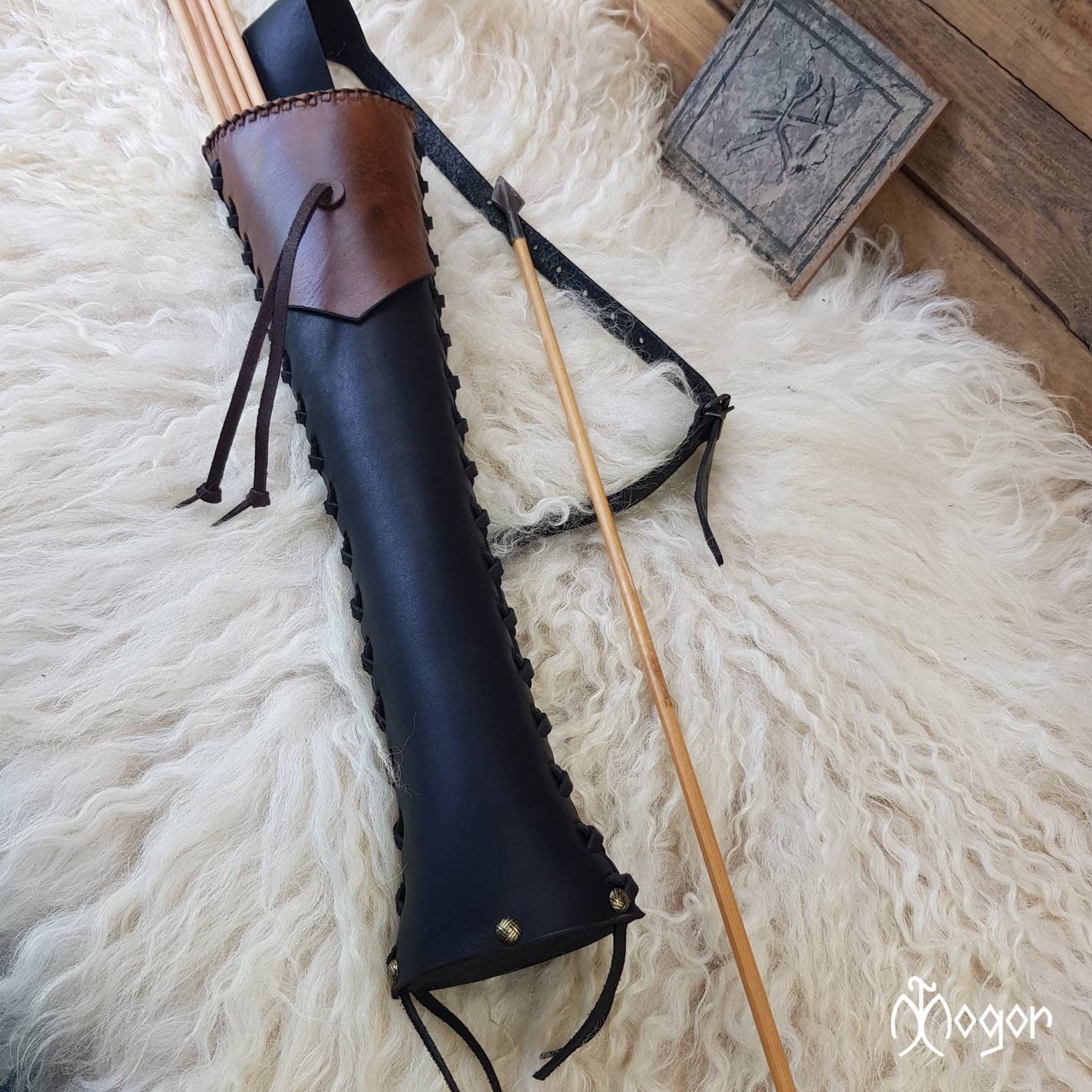 Carquois de tir à l'arc en cuir marron fait main - Porte