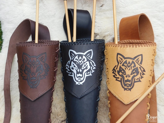 Carquois En Cuir Tiger Brun – Porte-flèches Traditionnel – Sangles Réglables Dos, Hanche Ou épaule – Fait Main - 7