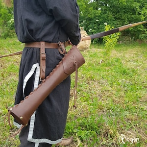 Leather Side ARROW QUIVER / Traditional ARCHERY Quiver &quot;Cuman Brown Hun Horse&quot;