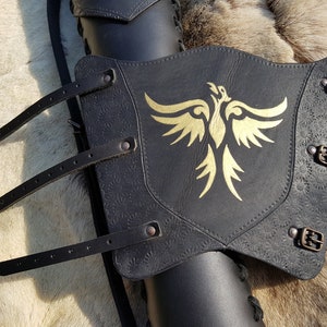 ARCHERY Leather Arm BRACER/ARMGUARD &quot;Black-Golden Phoenix&quot;