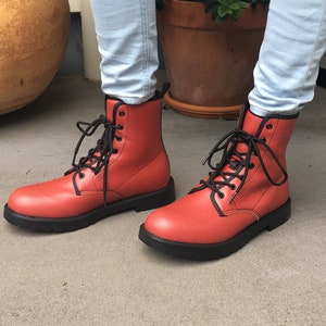 red vegan boots