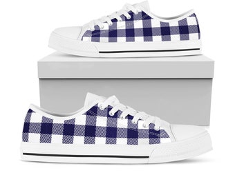blue and white gingham shoes