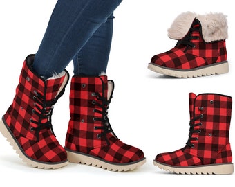 red and black plaid womens boots
