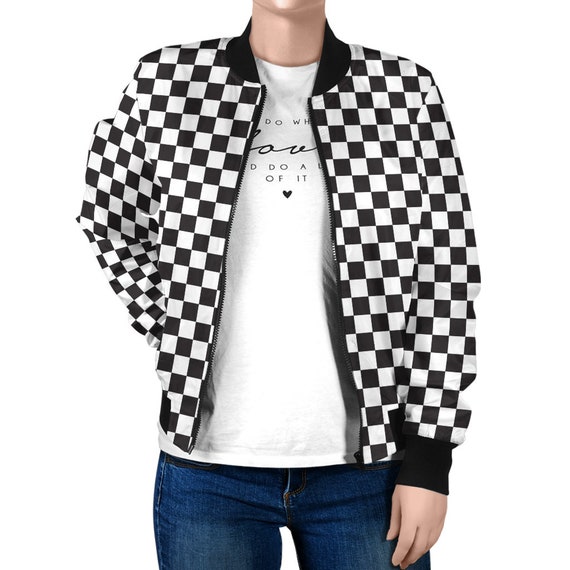 white and black checkered jacket