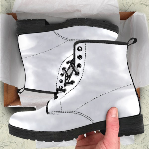 White vegan leather combat boots