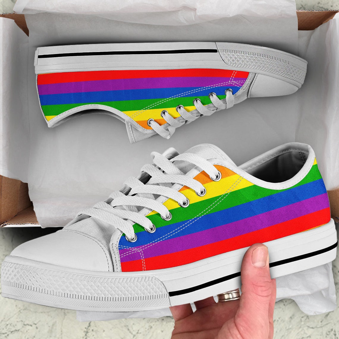 Rainbow striped sneakers gay pride shoes LGBT wedding shoes Etsy