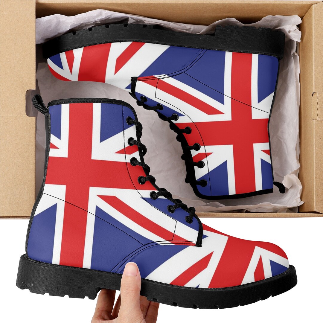 Union Jack Combat Boots, UK Flag Vegan Leather Boots Etsy