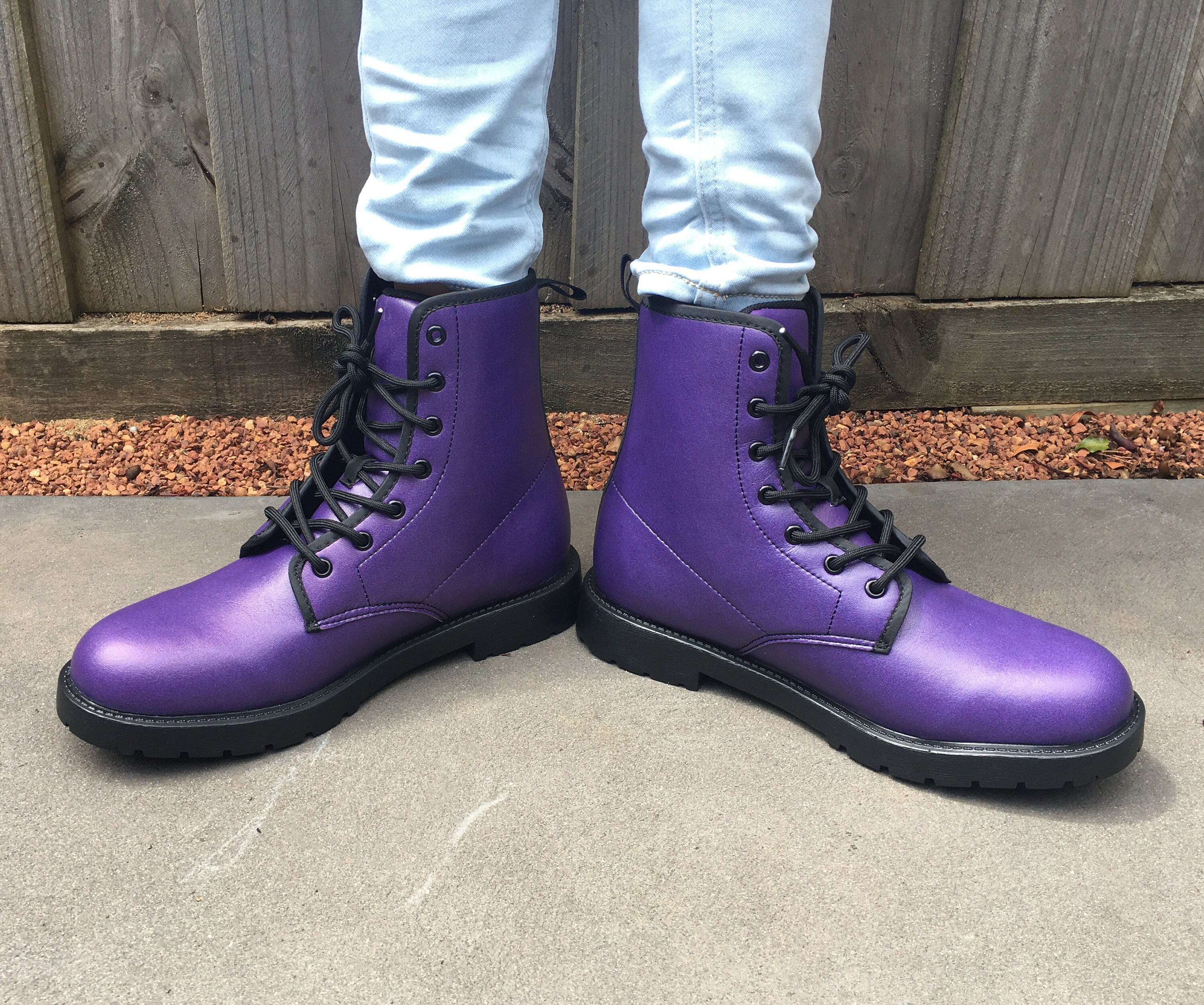 Purple Vegan Leather Combat Boots - Etsy