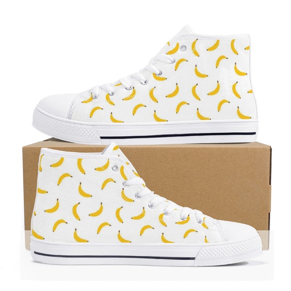Banana Monkey Pattern Print Men Women's High Top Shoes