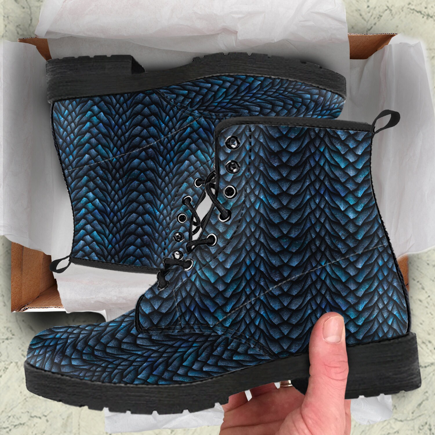 Dragon Skin Vegan Leather Combat Boots 