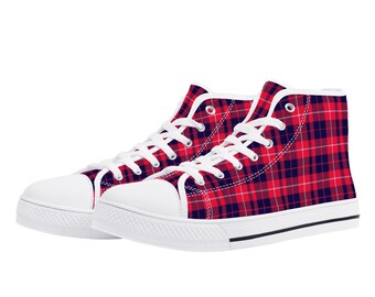 Red and Blue Buffalo Check High Top Sneakers