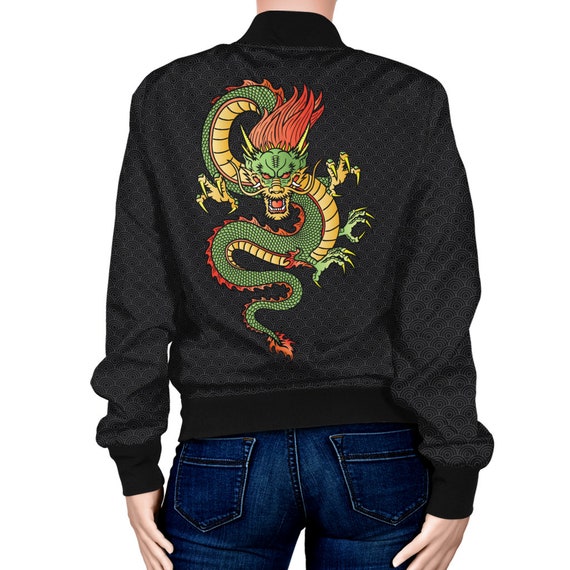 Dragon Bomber Jacket 70s Style Black 
