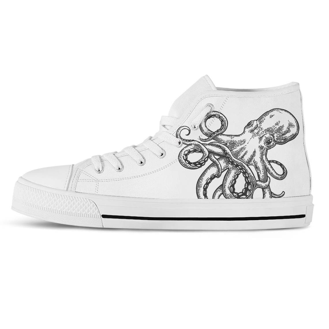 Custom Sneakers Vegan Shoes Octopus Print High Top Sneakers Hi | Etsy