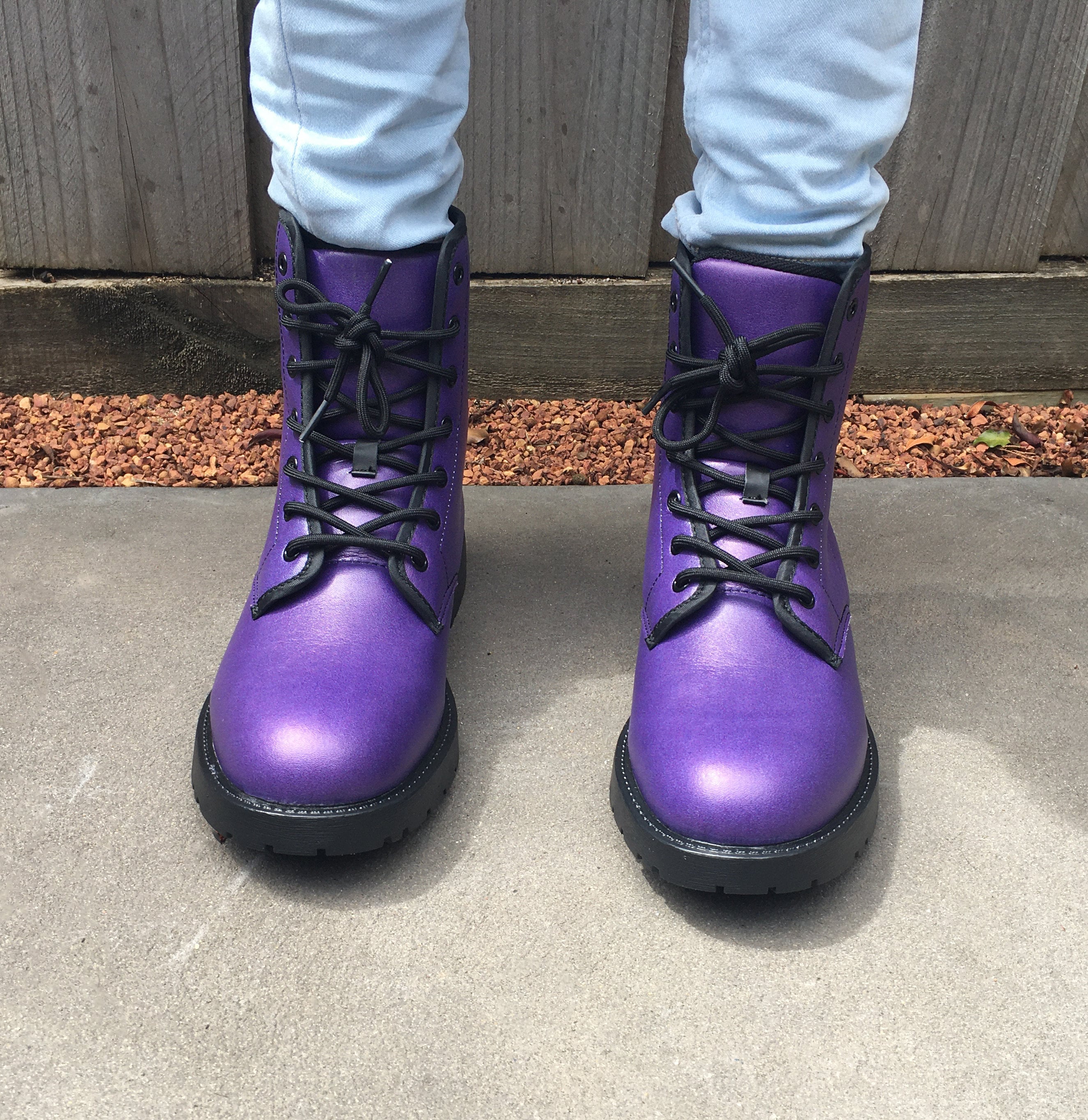 Purple Vegan Leather Combat Boots - Etsy