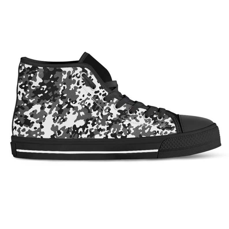 Camo High Top Sneakers Camouflage Army Print Shoes Black and White Canvas Printed Sneakers Hi Tops Army Gifts Birthday Gift Streetwear