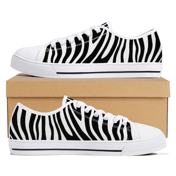 Zebra Print Sneakers, Black and White Canvas Shoes