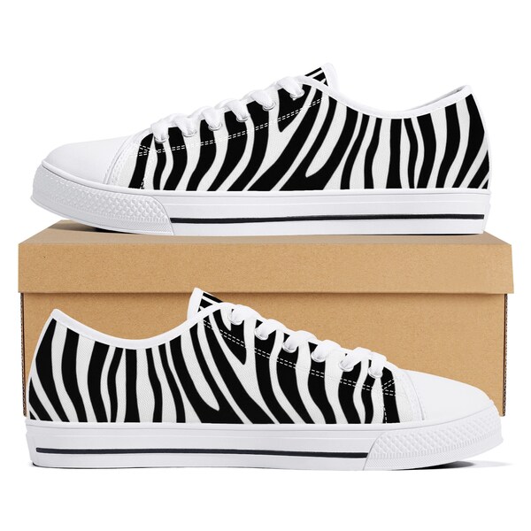 Zebra Print Sneakers, Black and White Canvas Shoes