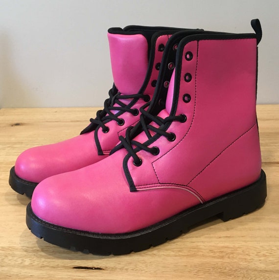 Pink Vegan Leather Combat Boots