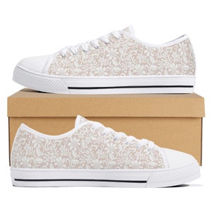 White lace print bridal sneakers, wedding sneakers, tennis shoes for bride