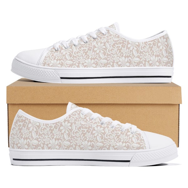 White lace print bridal sneakers, wedding sneakers, tennis shoes for bride