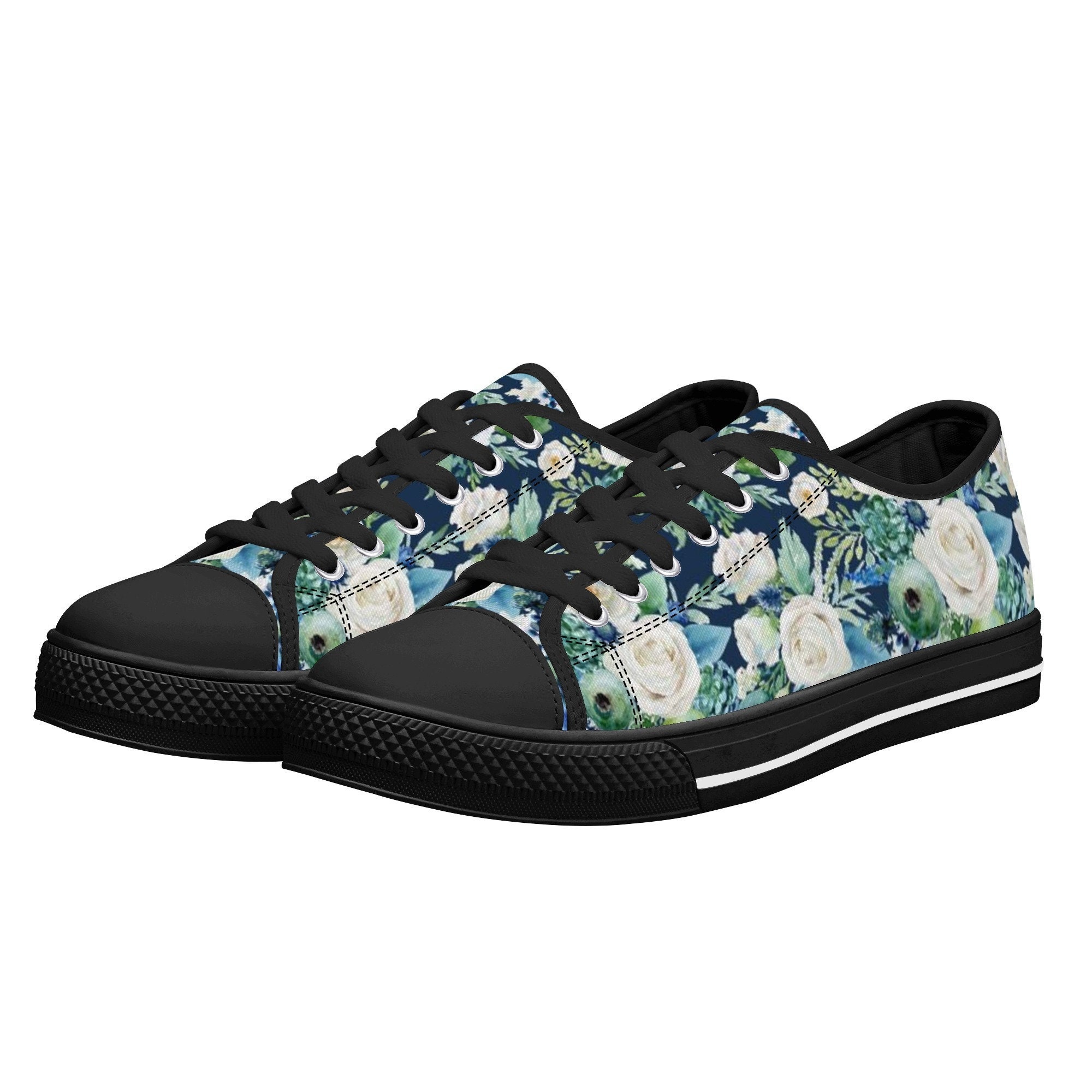 navy floral shoes