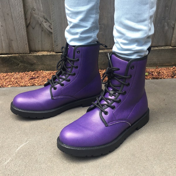 Purple vegan leather combat boots