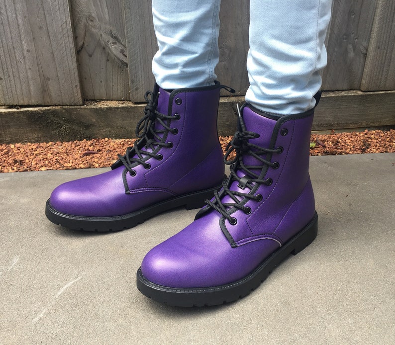 Purple Vegan Leather Combat Boots - Etsy