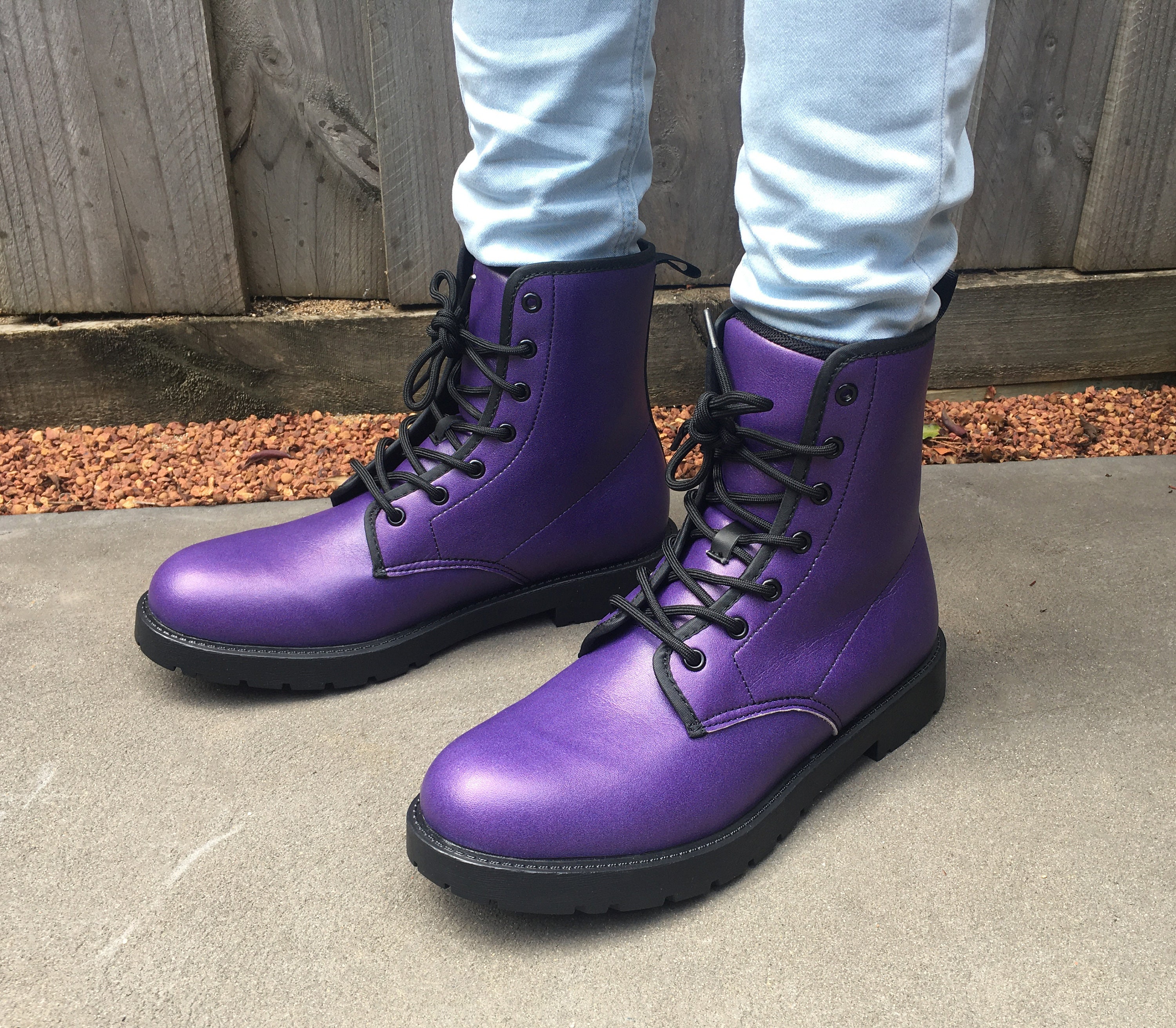 【される】 Boots for Men Purple Dandelion Print Men's High Top Boots Outdoor ...