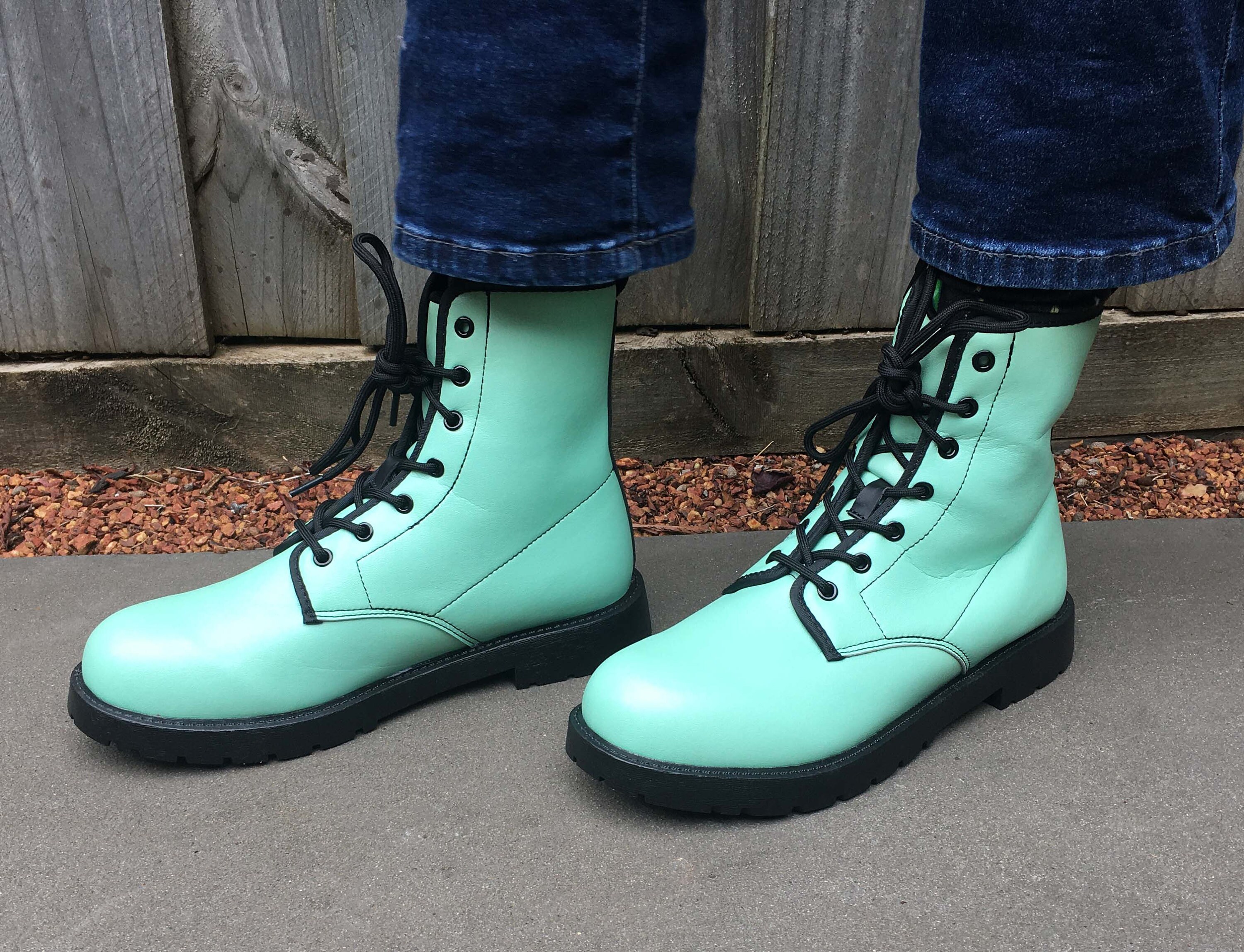 Mint Green Vegan Leather Combat Boots - Etsy