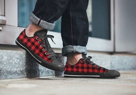 red and black plaid tennis shoes