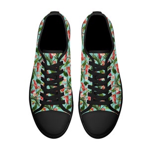 Tropical Flamingo Hibiscus Hawaiian Floral Pattern Print Black Sneaker Shoes For Men Women main image 1