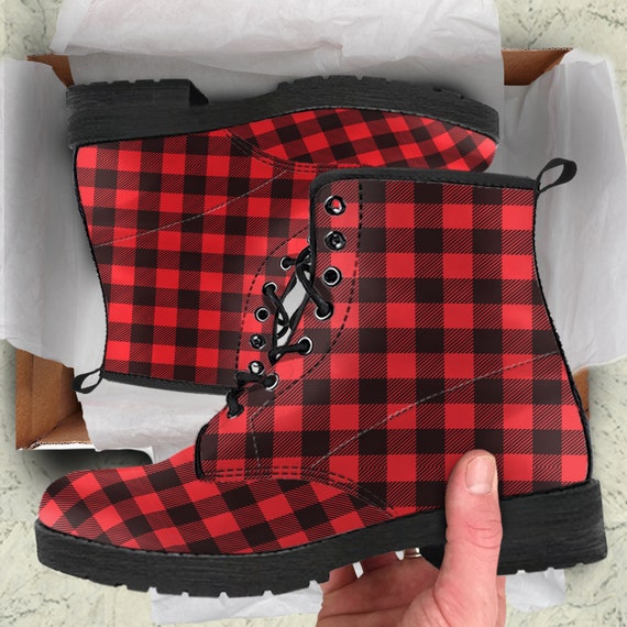 red black plaid boots