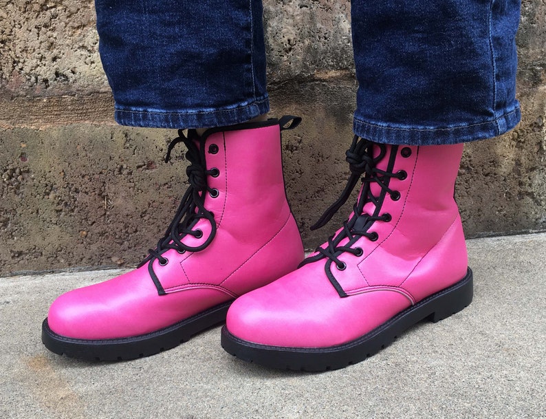 Pink Vegan Leather Combat Boots - Etsy