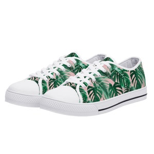 Pink Monstera Plant Sneakers, Jungle Palm Leaf Shoes, Tropical Tennis ...