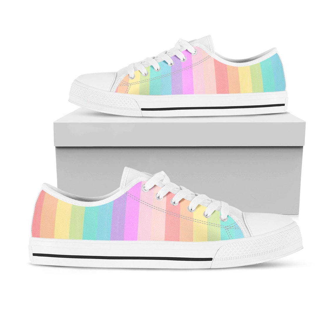 Pastel Rainbow Striped Sneakers | Etsy