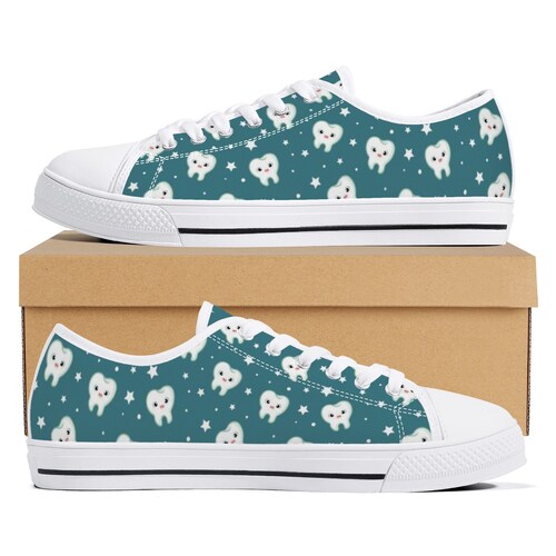 Dental Hygienist Sneakers Dentist Shoes With Teeth Print Etsy