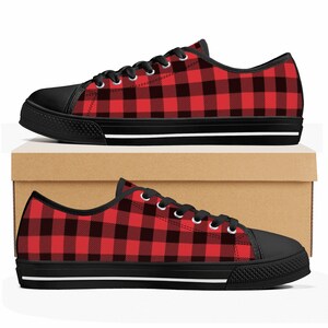 Black and red buffalo plaid shoes Clearance