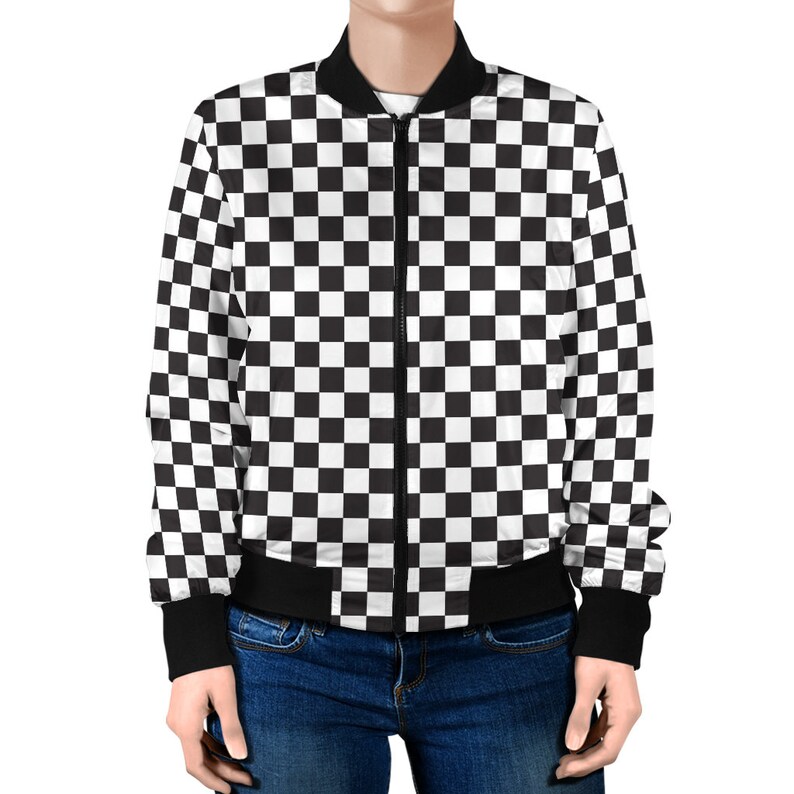 Black and White Checkerboard Bomber Jacket Etsy