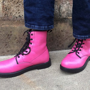 Pink Vegan Leather Combat Boots - Etsy