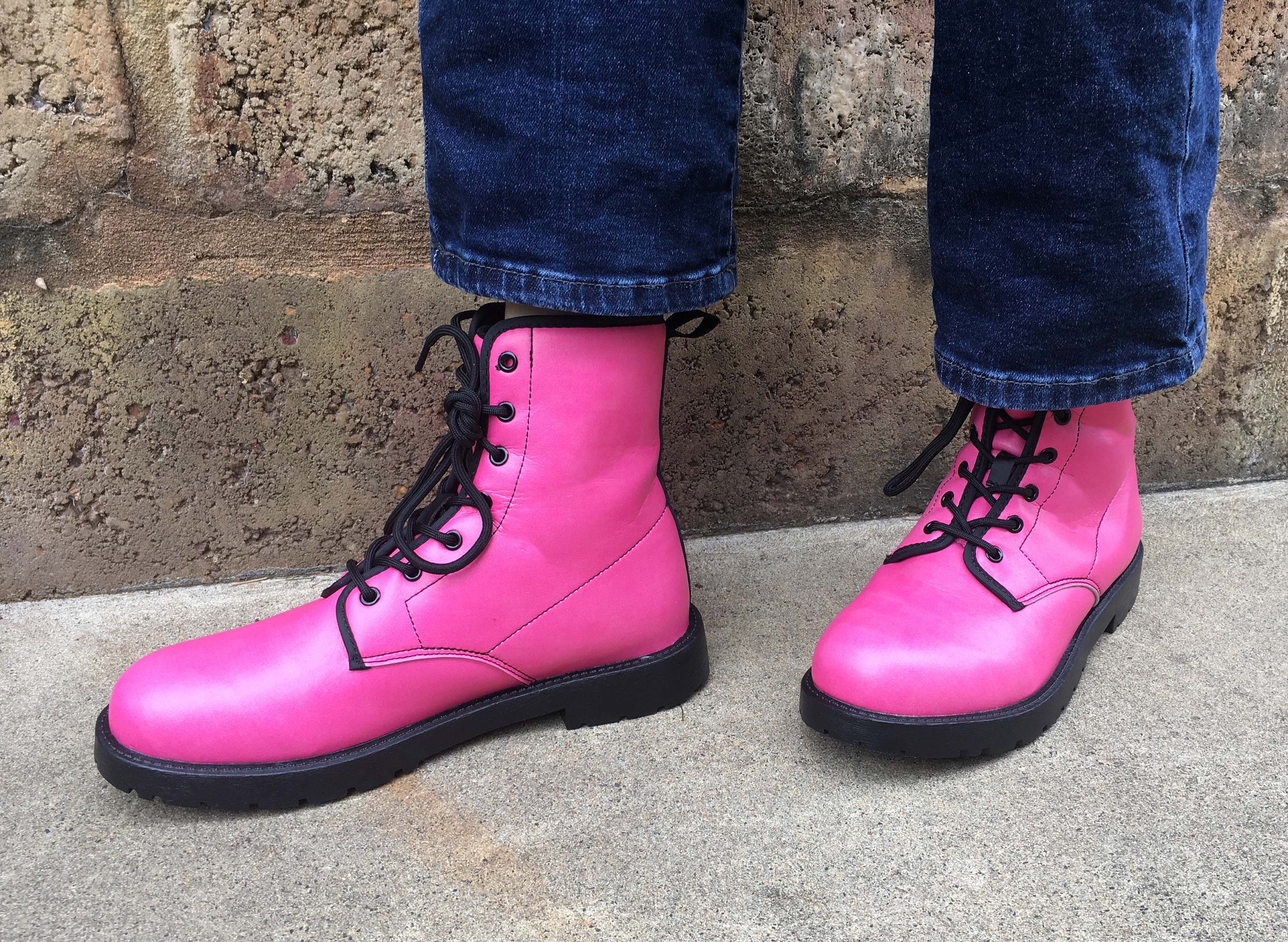 Pink Vegan Leather Combat Boots | Etsy