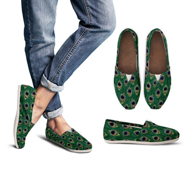 Peacock feather print canvas shoes casual slip on loafers Etsy