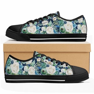 Navy Floral Sneakers Watercolor Flowers Shoes - Etsy